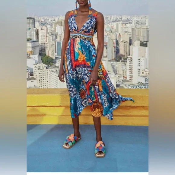 FARM Rio Forest Tiles MIDI Dress. NWT Size L - Picture 1 of 4